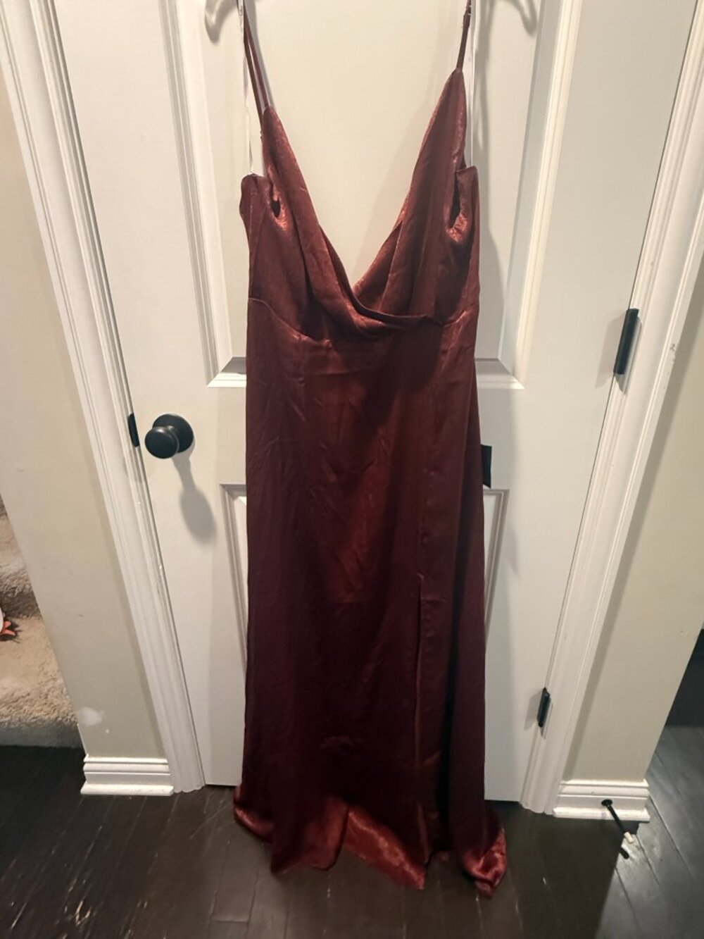 NWT Lulus Constantine Burgundy Satin Maxi Dress XL Formal Slit Gown - Picture 3 of 8